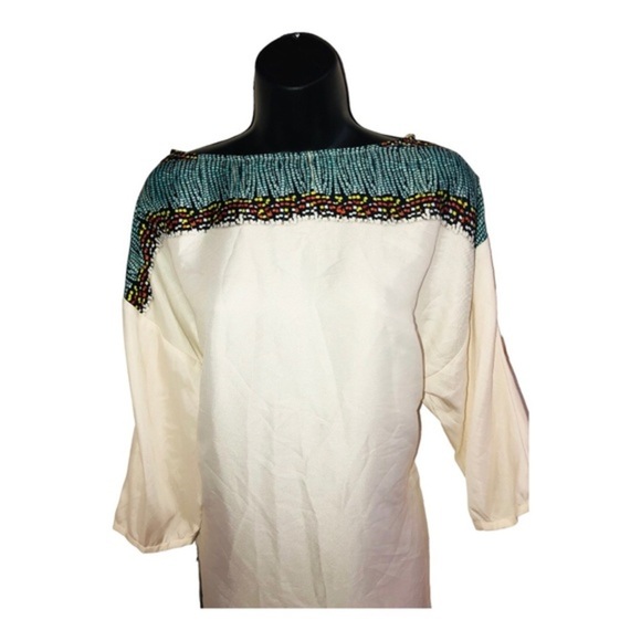 Zara ivory multicolor masai pattern look mid sleeve tunic style shirt dress sz M - Picture 7 of 17